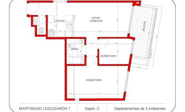 Dpto 3 amb a estrenar, 2° C, 63,25 m2 total, c/balcón semicubierto al fte, Liniers.