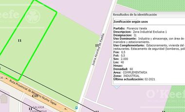 LOTE / TERRENO / PREDIO INDUSTRIAL / COMERCIAL EN VENTA DE 2,5 HAS EN  FLORENCIO VARELA
