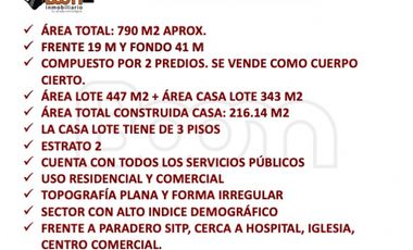 *VENTA CASA LOTE  790 M2 ENGATIVA -  BOGOTA