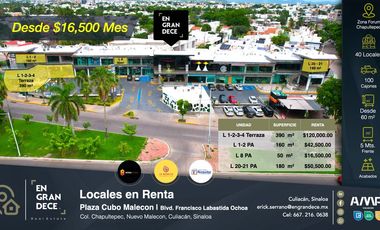 Locales en Renta, Plaza Cubo, Nuevo Malecón, Col. Chapultepec, Culiacán Sinaloa