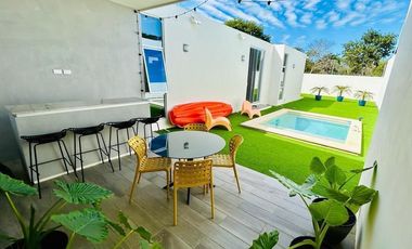Casa de una planta equipada y amueblada de tres habitaciones y piscina