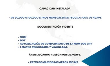 FABRICA TEQUILERA EN VENTA ,JALISCO.