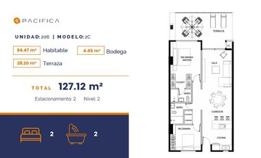 Renta Condominio en Torre Marea – Unidad 206, Modelo 2C