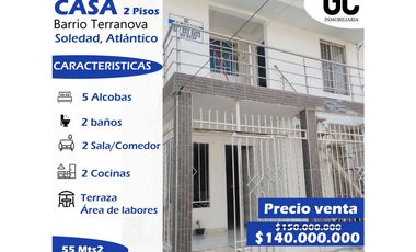Se vende casa 2 pisos - Barrio Terranova - Soledad