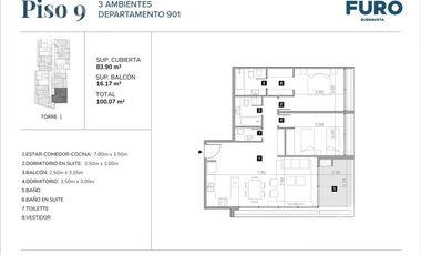 Departamento 3 Ambientes  en Furo Buenavista - Full Amenities