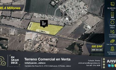VIC-INM203-204 Terreno en Venta en esquina sobre carretera Santa Rosa - La Barca ideal para desarrollo industrial o comercial.