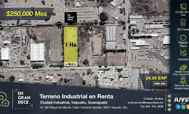 VIC.INM200 Terreno Industrial en Renta dentro de Ciudad Industrial Irapuato con factibilidad de Espuela FF.CC.