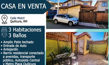 VENTA CASA QUILICURA - 3 HAB - 3 BAÑOS