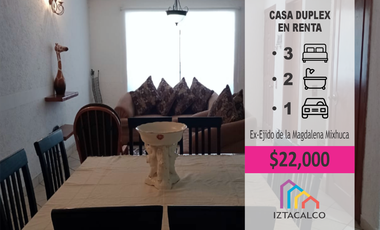 Renta de Casa duplex amueblada en Ex Ejido de la magdalena Mixhuca