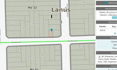 VENTA TERRENO EN EXELENTE UBICACION LANUS O