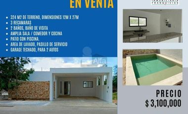 Casa en Preventa, 3 recamaras con closet, 2 baños, en privada, vigilancia 24/7, 324m2 de terreno