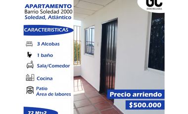 Se arrienda apartamento piso 2 Barrio soledad 2000- Soledad