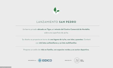 Bº San Pedro a 1' de C. C. Nordelta. Lotes en isla interna