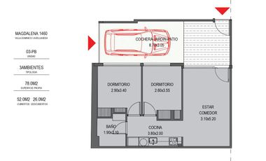 Tres ambientes con cochera venta apto credito villa dominico