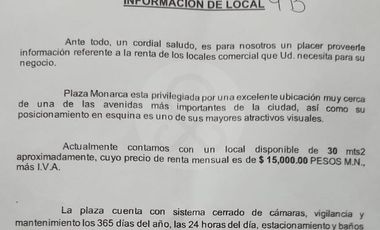 Local en centro comercial en renta en El Prado