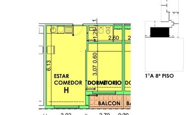 Departamento de un dormitorio con balcon