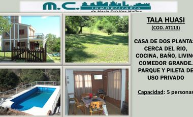 AT113. TALA HUASI. CASA DE 2 DORMITORIOS CON PILETA (5 PAX)