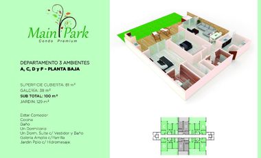 DEPARTAMENTO DE 3 AMBIENTES EN VENTA, MAIN PARK