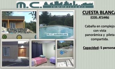 AT144b.CUESTA BLANCA. Cabaña 5 pax en Complejo con Vista Panorámica y Pileta.