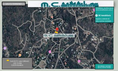 LE172. CUESTA BLANCA. 1285MT2 LOTE C/ HERMOSO ENTORNO.