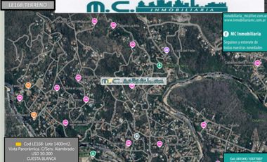 LE168. CUESTA BLANCA. LOTE ALAMBRADO C/ SERV. VISTA PANORAMICA. 1400MT2