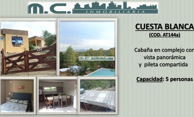 AT144a.CUESTA BLANCA. Cabaña 5 pax  en Complejo con Vista Panorámica y Pileta.