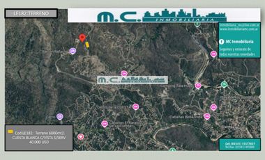 LE182. CUESTA BLANCA. LOTE C/HERMOSA VISTA 6000MT2 S/SERV.