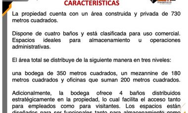 ARRIENDO BODEGA 730 M2 SECTOR RIONEGRO