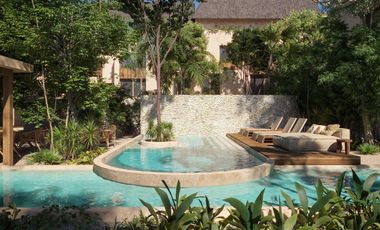 Departamento en venta Tulum 2 habitaciones, ecosustentable, planta baja con jardin y alberca, a 5 min de la playa