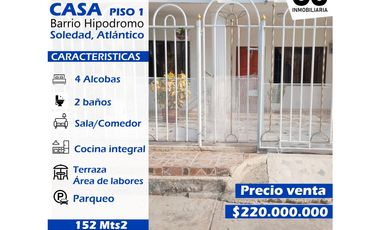 Se vende casa píso 1 - Barrio Hipodromo - Soledad