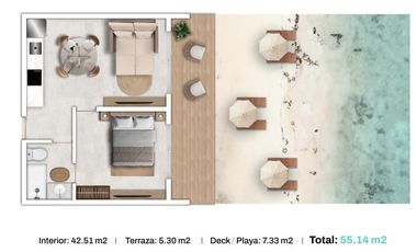 DEPARTAMENTO GARDEN 1 RECAMARA   LIVING / BEACH FRONT / PREVENTA / BUCEO/ PLUSVALIA1