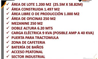 VENTA BODEGA 1.497 M2 RENTANDO EN PUENTE ARANDA