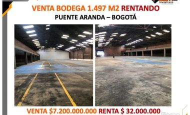 VENTA BODEGA 1.497 M2 RENTANDO EN PUENTE ARANDA