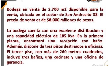 VENTA BODEGA 2.700 M2 SAN ANDRESITO DE LA 38 - BOGOT