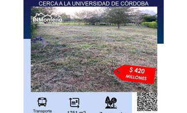 SE VENDE LOTE CERCA A LA UNIVERSIDAD DE CORDOBA EN MONTERIA