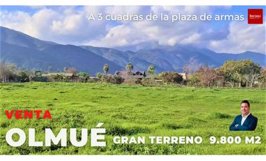Terreno plano 9.800 m2 a 3 cuadras de Plaza de armas Olmué.