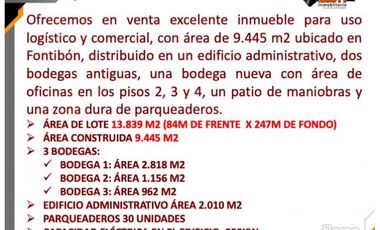 **VENTA BODEGAS Y OFICINAS 9.445 M2 FONTIBÓN