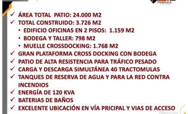 ARRIENDO PLATAFORMA CROSS DOCKING 24.000 M2 Y BODEGA