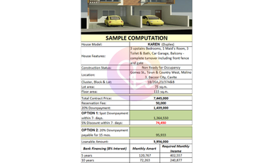 For Sale: 2 storey and 3 Bedrooms Karen Duplex in West Molino Bacoor Cavite