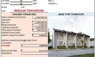 For Sale: Regular Townhouse Pre selling with 2 Bedrooms in Sta. Maria Bulacan