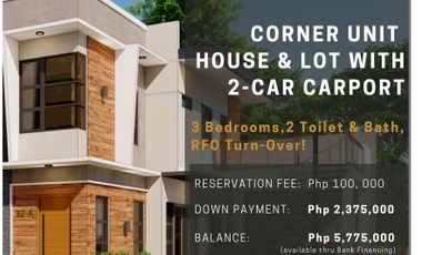 Kiana 150 | Corner Unit House and Lot with Two-Vehicle Carport