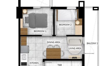 2BR C w/ Balcony Condo Unit 2/F P (T3) for Sale in Washington Heights, Dasmariñas, Cavite