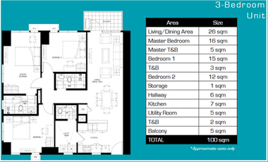 103sqm 3BR Condo unit for sale at Viento Tower 1, Cerca Alabang, Muntinlupa