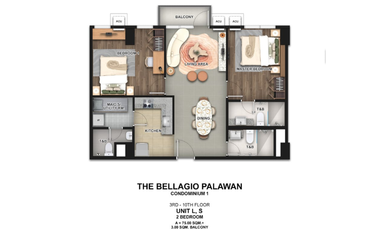 2 Bedroom Unit with Balcony 80.50 SQM | The Bellagio Baytown Palawan
