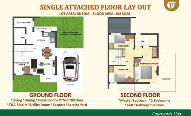 3BR Single Attached House for sale in Pueblo De Oro, Lipa, Batangas- Irish Model