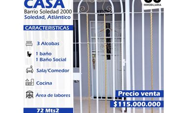 Se vende casa Barrio soledad 2000-Soledad