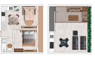 Departamento Penthouse con living y vista directa al mar Caribe