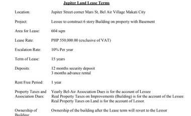 🏢 Bel-Air, Makati Corner Commercial Lot 604 sqm for Lease or Sale | Jupiter cor. Mars St. | ₱550,000/mo + VAT | ₱650,000/sqm + VAT
