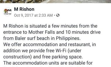 Resort For Sale in San Luis, Baler, Aurora, Quezon Near Ditumabo Mother Falls