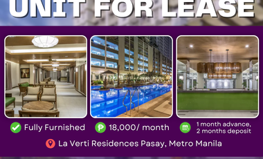 17k only La Verti Residence - Fully Furnished Studio Unit For Lease